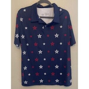 Old Fashioned Golf Stars Polo SS Shirt Mens Size Med Blue Red White Golf Sports